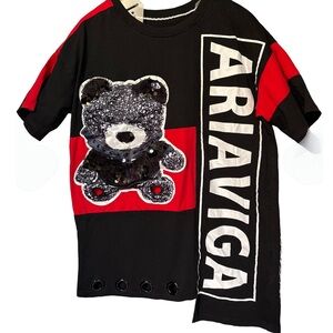 Black and Red Aria Viga T-Shirt Mini Dress with Bear Design XL